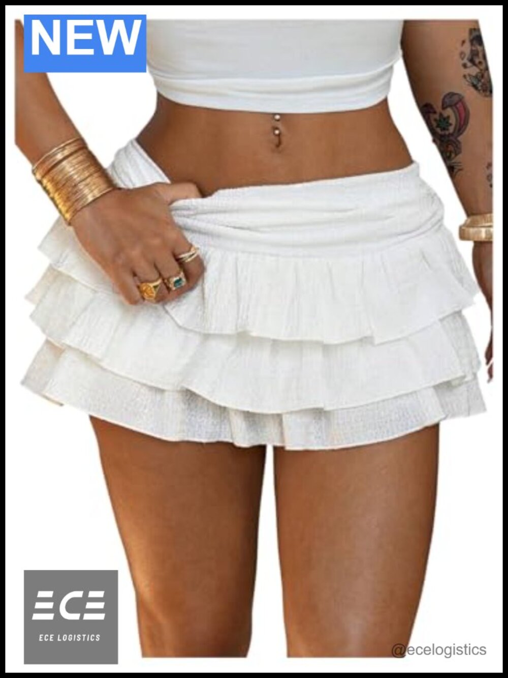 GORGLITTER Women's Y2K Ruffle Mini Skirt Low Rise Tiered Layered Flowy A Line